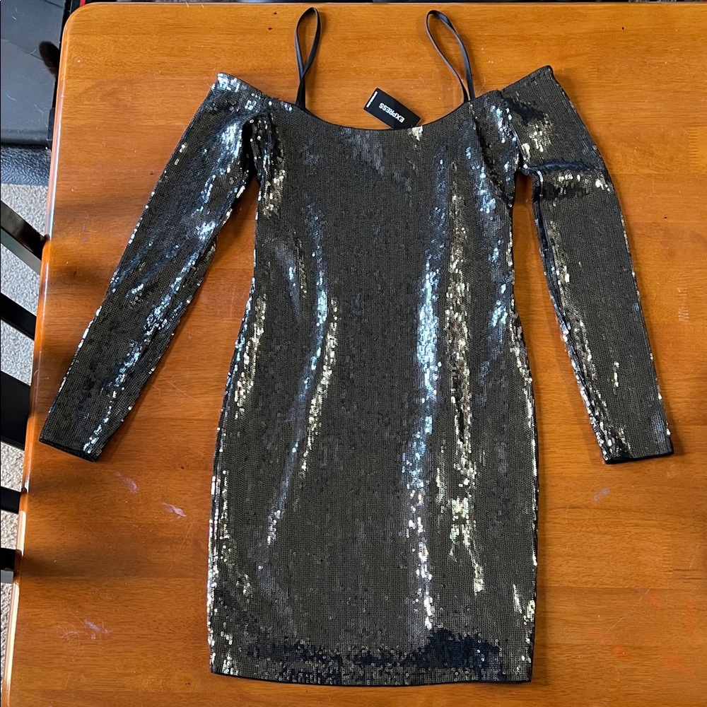 Express Black Sequin Mini Dress